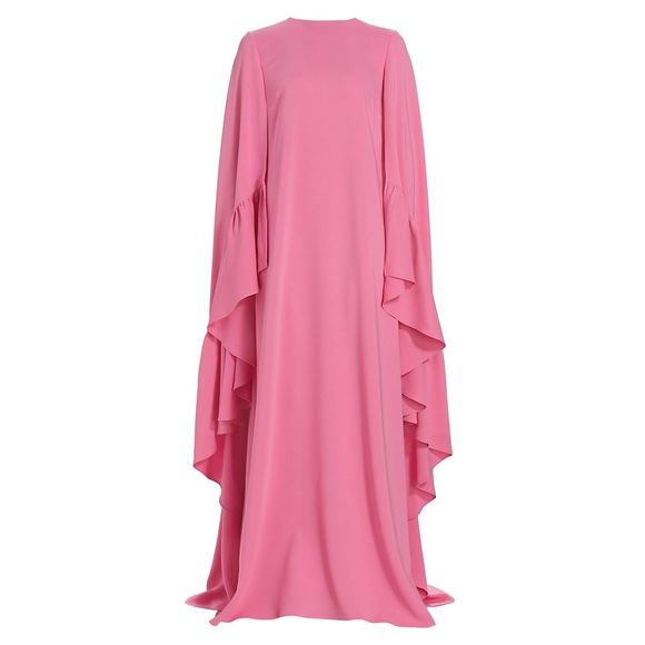 Oscar de la Renta Ruffled Cape-Back Caftan Gown